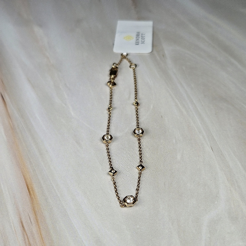 NWT Kendra Scott Davie 18k Gold Vermeil Trio Delicate Bracelet in White Sapphire
